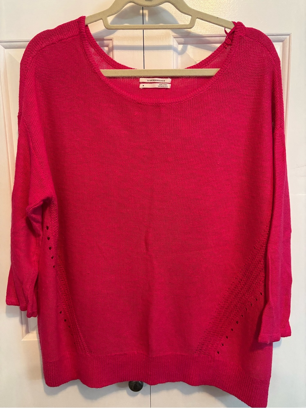 NWT Anthropologie Mayfield Knit Linen Blend Sweater in Hot Pink